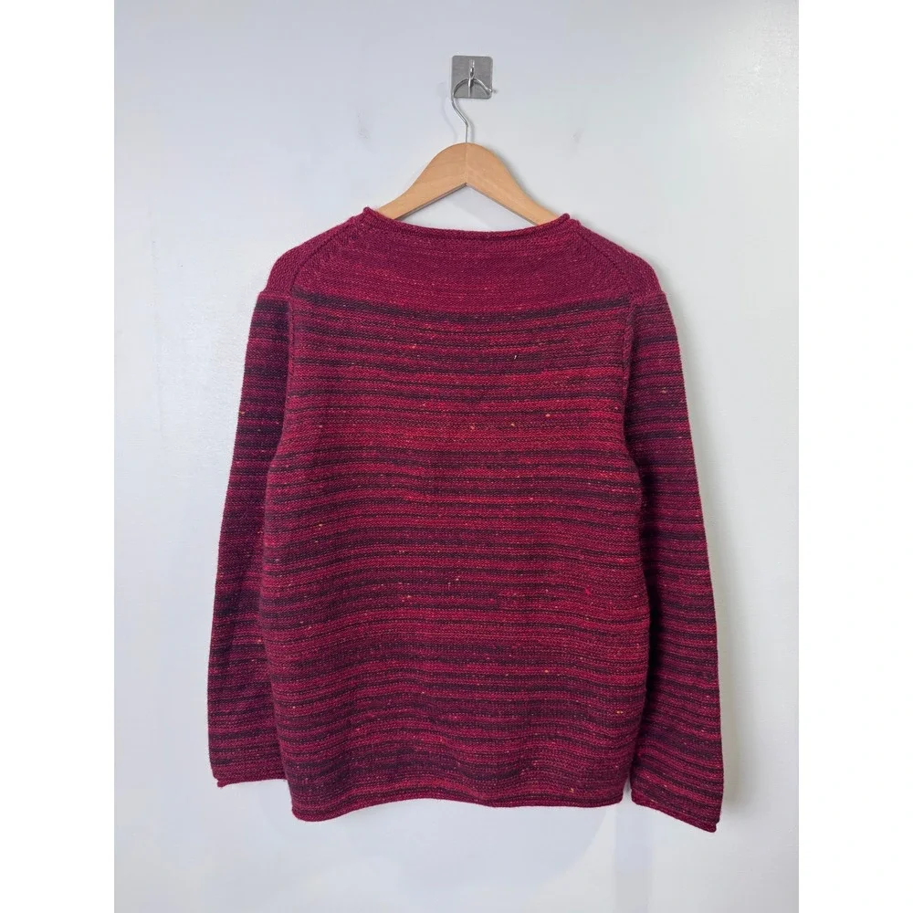 Inis Meain Men Red Cashmere Wool Blend Striped Knit Sweater Size Medium